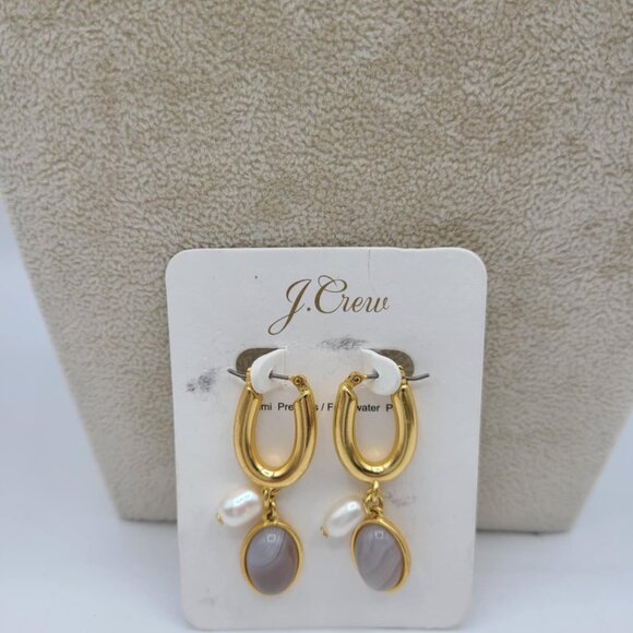 J Crew Agate & Freshwater Pearl Drop Earrings NWT! NEW! - Picture 5 of 5